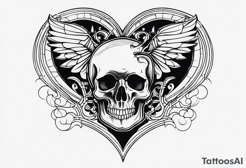 merge visceral heart and skull tattoo idea