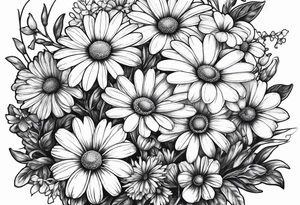 Bouquet of daisies and violets tattoo idea
