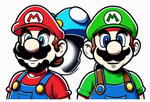 Mario and Luigi with Daft Punk masks tattoo idea