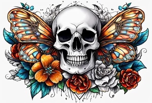 Flower chest piece, small animal skull, crystals, moth tattoo idea