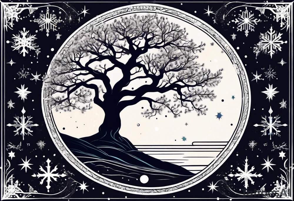 Constellation, tree , snowflake tattoo idea