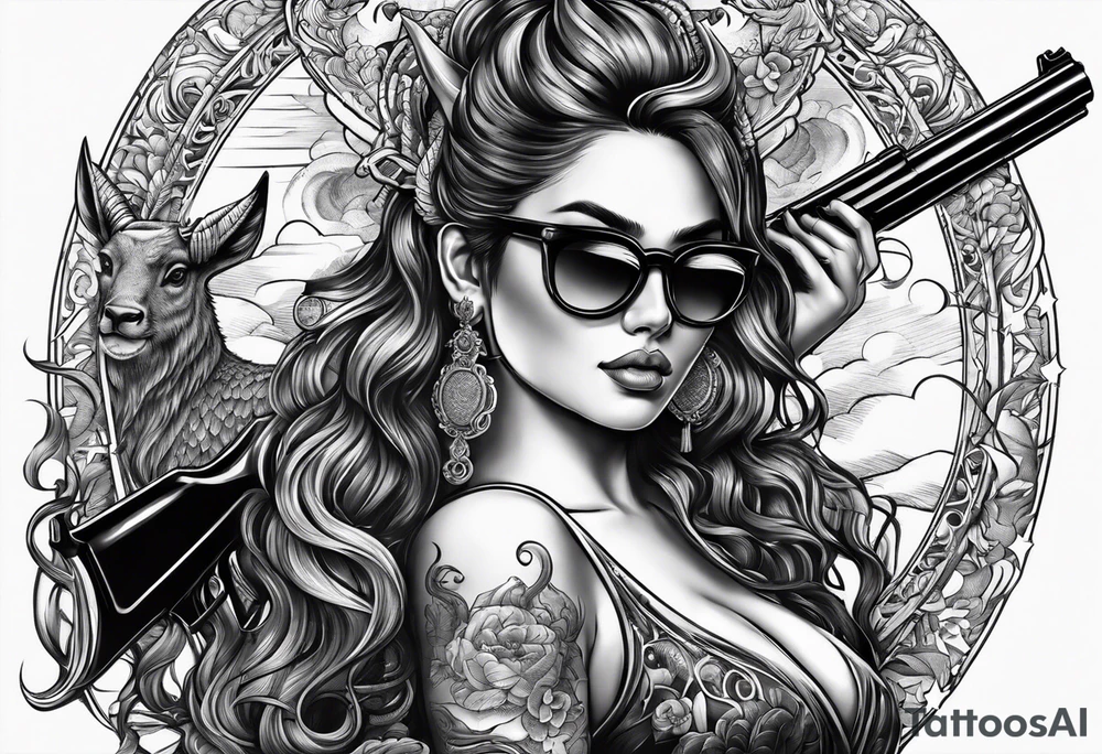 capricorn with sunglasses and shotgun tattoo idea