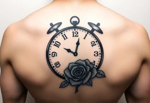 Clock showing 12:56 with rose stencil tattoo idea