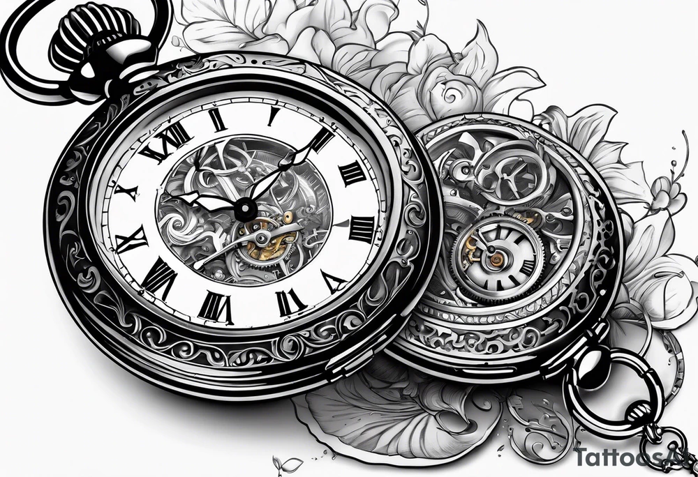 Old school pocket watch exploded showing inner mechanism tattoo idea Old school pocket watch exploded showing inner mechanism tattoo idea
