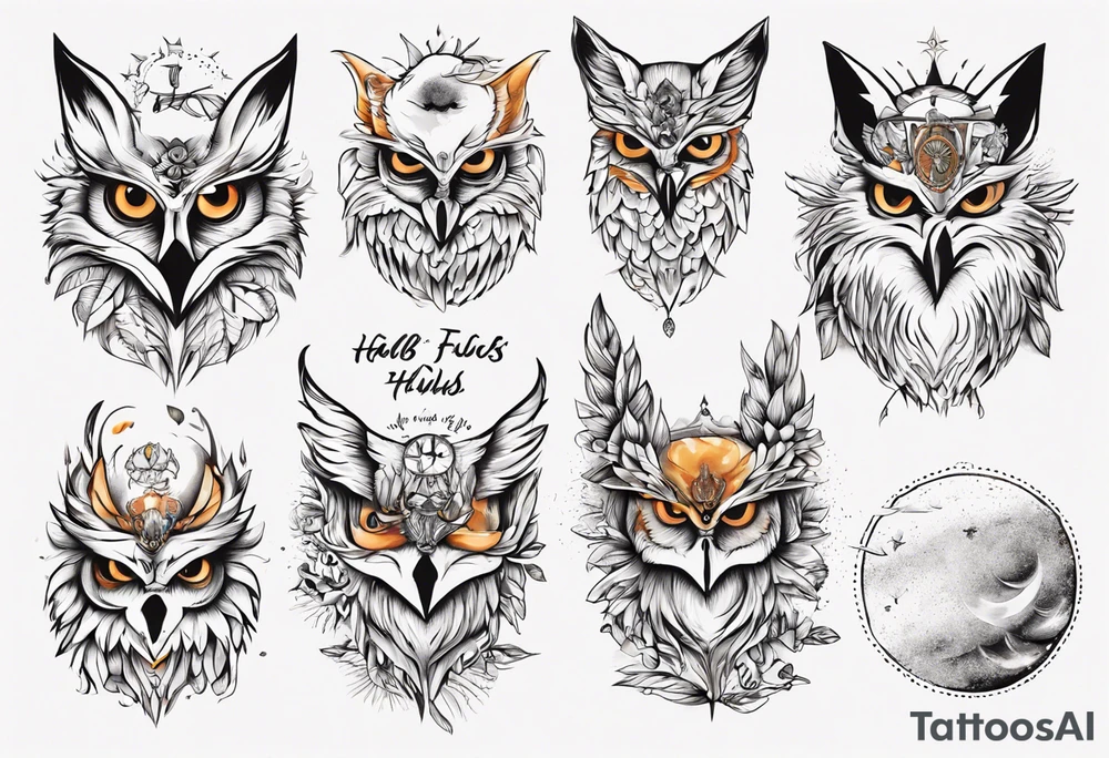 halb 
Fuchs halb Eule unter der Sonne mit dem Schriftzug Sapere Aude tattoo idea