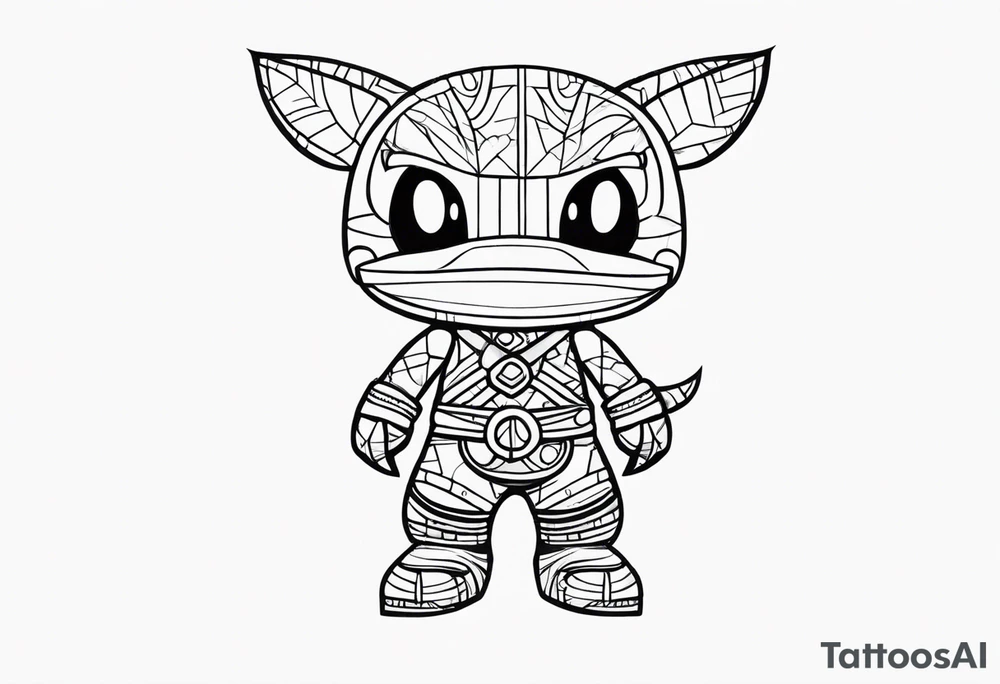 Three sackboy from "litten big planet" in a row tattoo idea