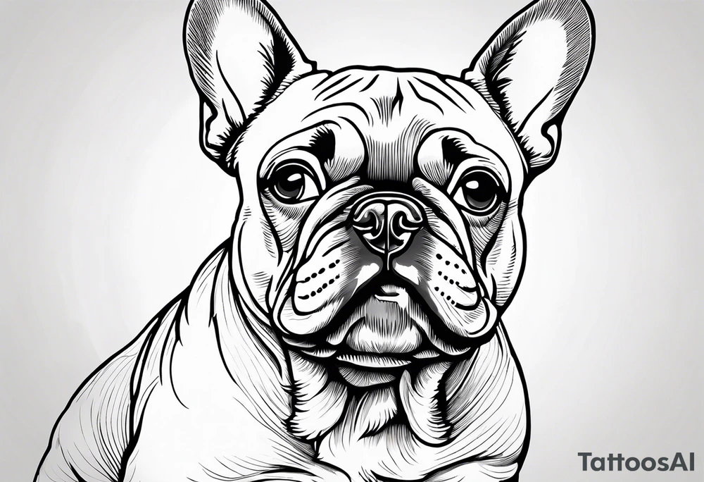 Design a delicate outline tattoo of a French Bulldog, emphasizing its charming features and quirky expression tattoo idea