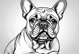 Design a delicate outline tattoo of a French Bulldog, emphasizing its charming features and quirky expression tattoo idea