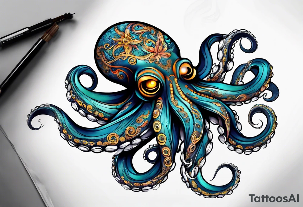 Electric octopus peacefull tattoo idea