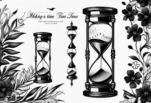 making time count. wristwatch sand flying around hourglass tattoo idea