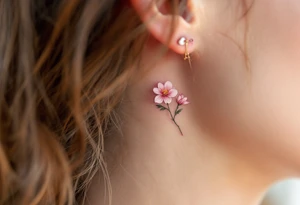 Tiny Behind-the-Ear Blossom – One or two tiny soft pink flowers with a short stem in a delicate spot, like behind the ear or on the ankle. tattoo idea