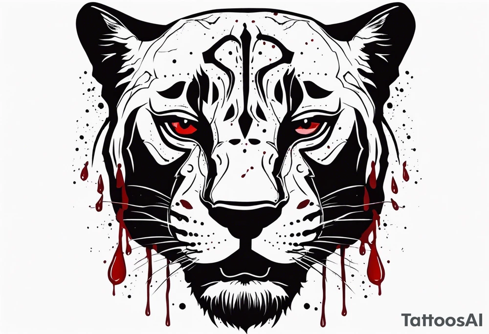 a black panthera head with blood drops from mouth tattoo idea