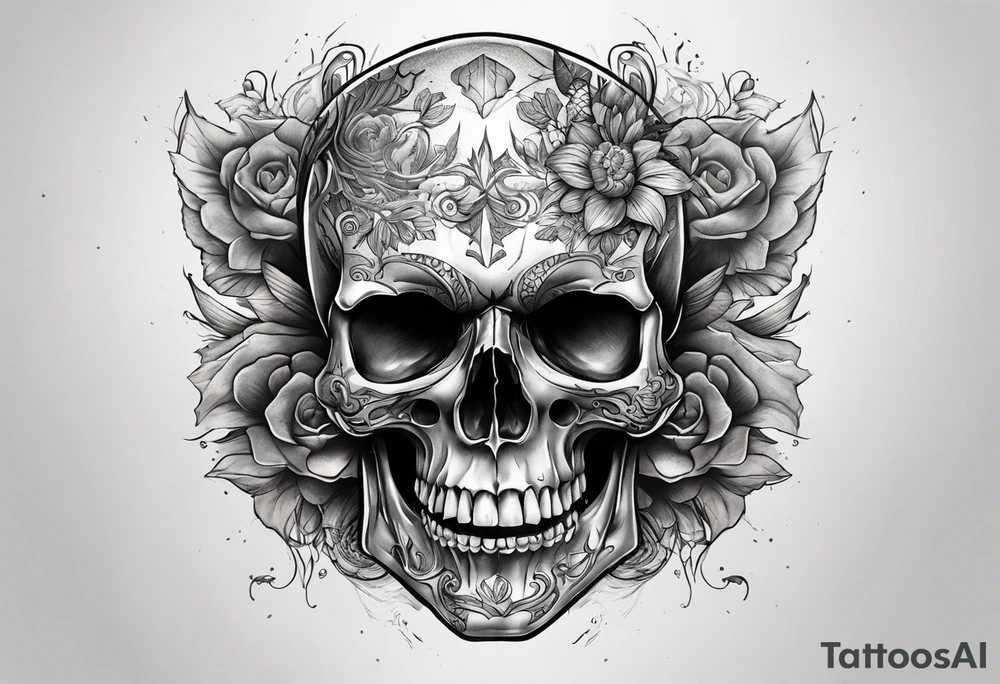 Unique tattoo design featuring a skull emerging from the skin with strap on the mouth that appears to be releasing or breaking free from its constraints. tattoo idea