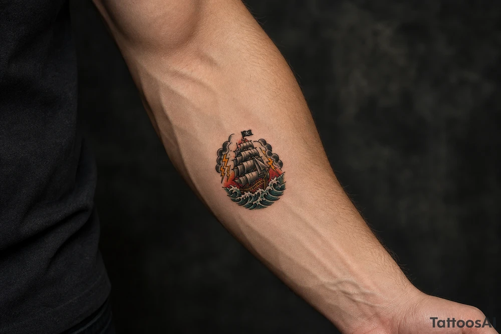 pirate ship in a storm tattoo idea