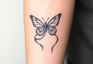 ethereal butterfly with flowing silk ribbons in moonlight tattoo idea