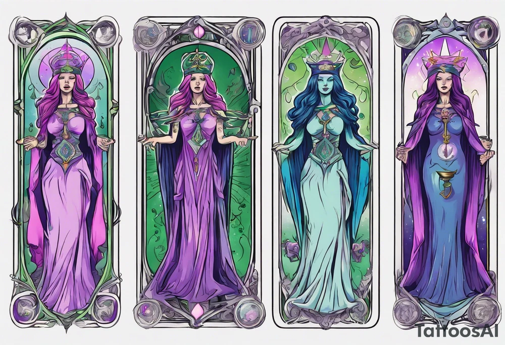 high priestess tarot card purple green blue pink tattoo idea