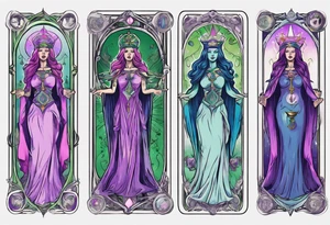 high priestess tarot card purple green blue pink tattoo idea