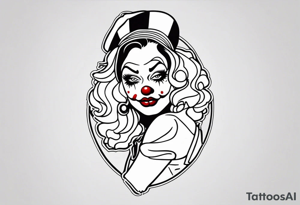 murderous female pin up clown tattoo idea