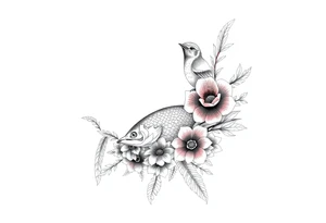 Exotic birds, Exotic flowers, Coy fish, a symbol of strength, a symbol of redemption, & with feathers tattoo idea