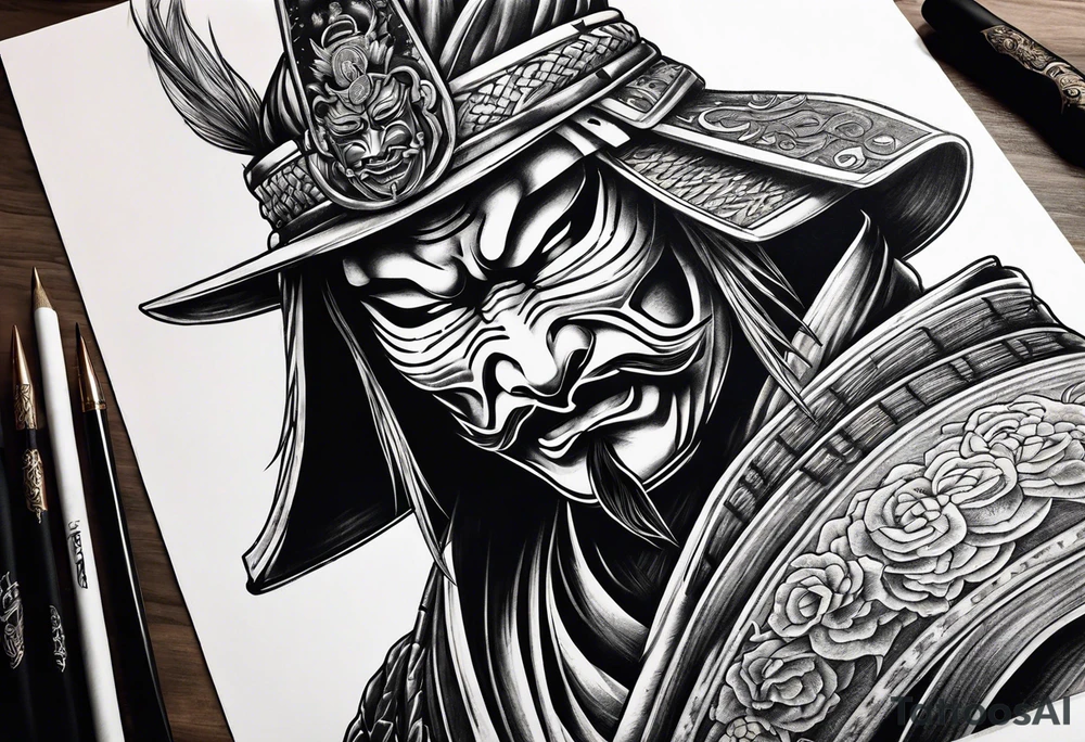 Masked Samurai holding a sword tattoo idea