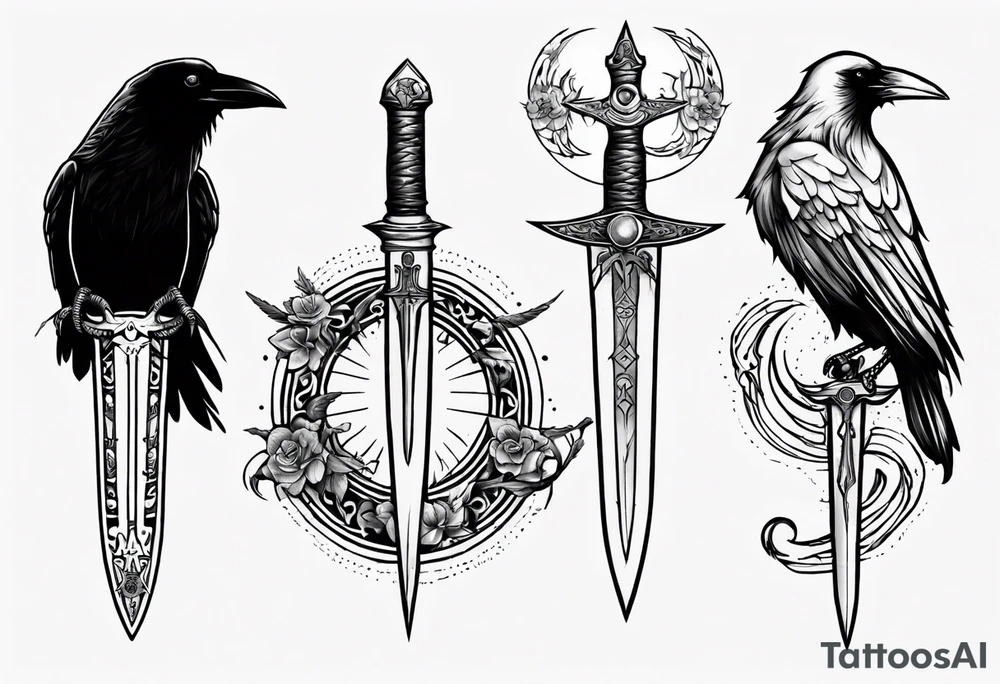 Raven , dagger , moon tattoo idea