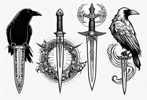 Raven , dagger , moon tattoo idea