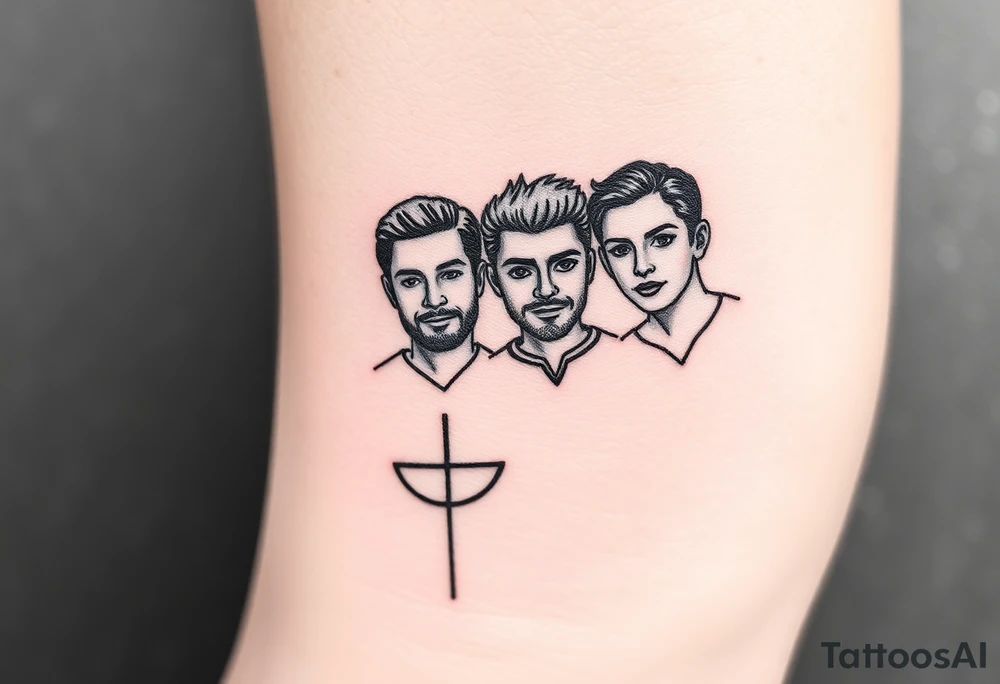 Is there a very simple small tattoo design  for a group of 4 friends from 4  different places Burgos , madrid , brasil , granada  that get reunited every 2 years and are always having banter and conversation about sex,feminism, conspiracy theories about covid , trump, reptilians. They met working at a restaurant in London. Their names are carmen , Mario, Andrea and Duanny tattoo idea