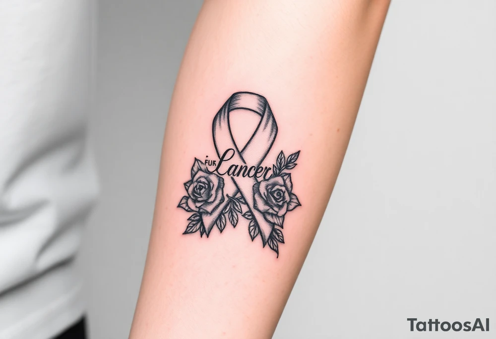 Pretty Cancer ribbon that says fuck cancer with roses tattoo idea