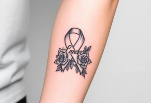 Pretty Cancer ribbon that says fuck cancer with roses tattoo idea