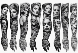 Chicano style photorealism arm sleeve tattoo idea