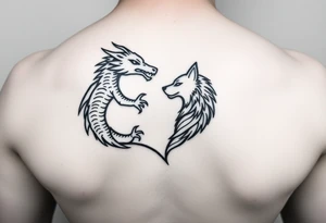 A dragon and a wolf in the shape of a heart tattoo idea