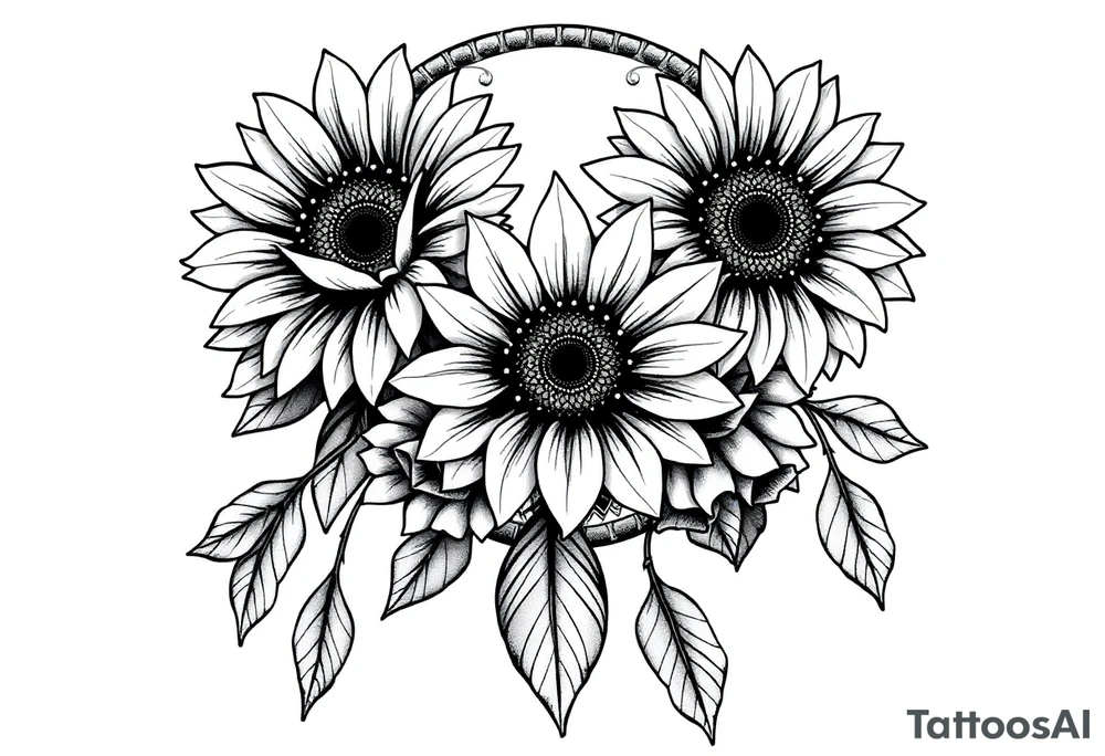 Sunflowers and roses dreamcatcher tattoo idea