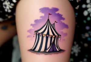 Tim Burton’s circus tent tilts under a violet sky, its black-and-white stripes dripping into the ground. tattoo idea