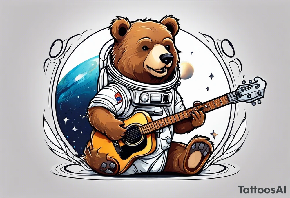 bear in a astronaut suit playing guitar tattoo idea