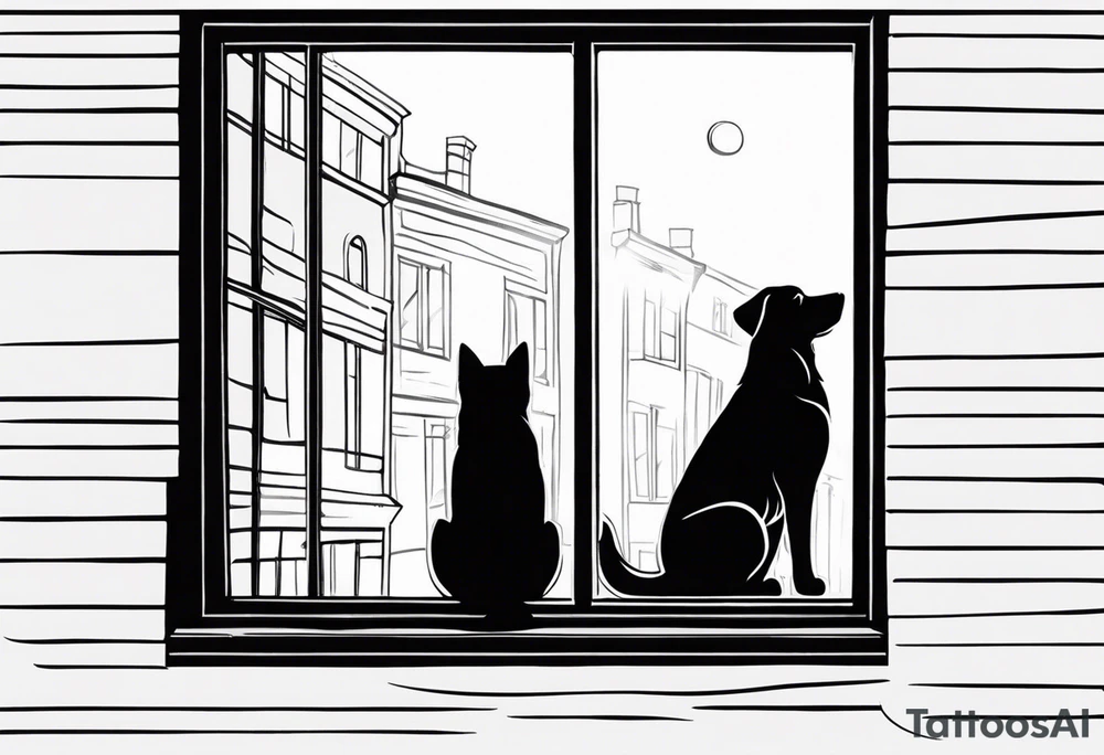 dog and cat looking out long window together tattoo idea dog and cat looking out long window together tattoo idea