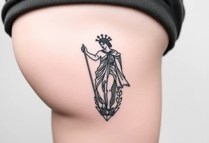 outer thigh tattoo greek sculpture athena, fine line tattoo idea