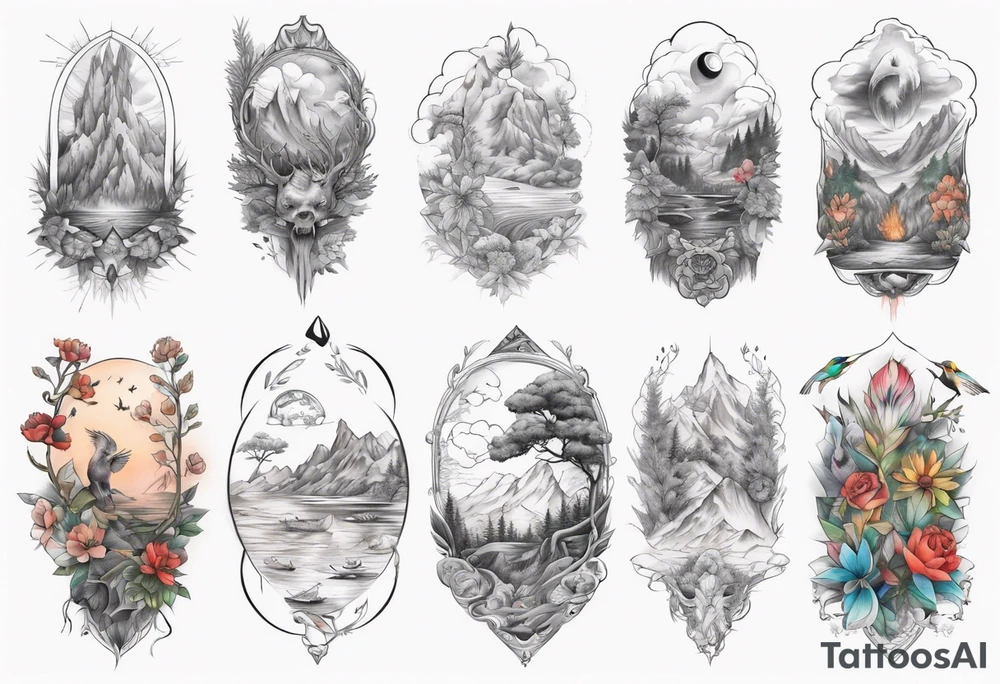 Full Back tattoo fine line with nature and some
Colors tattoo idea