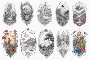 Full Back tattoo fine line with nature and some
Colors tattoo idea