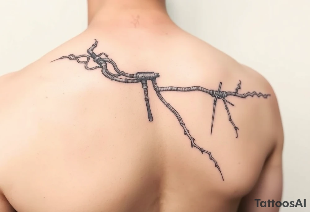 long System of pipes that transitions into veins of forearm tattoo idea