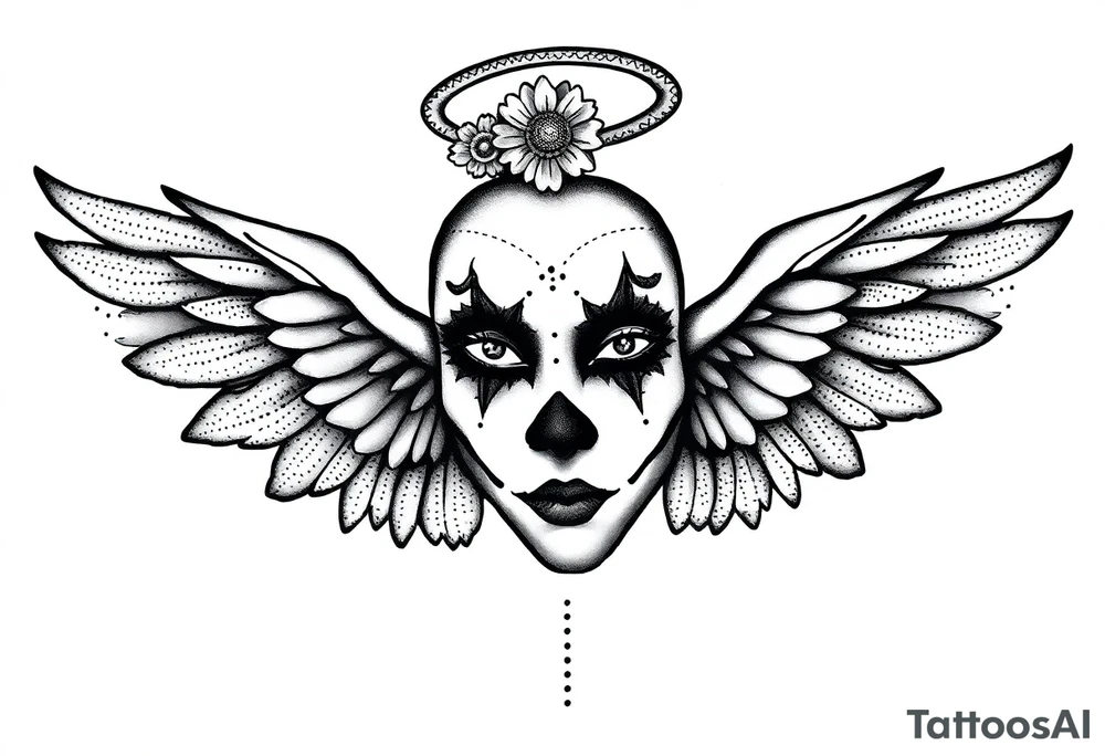 Chicana beautiful clown makeup angel wings tattoo idea