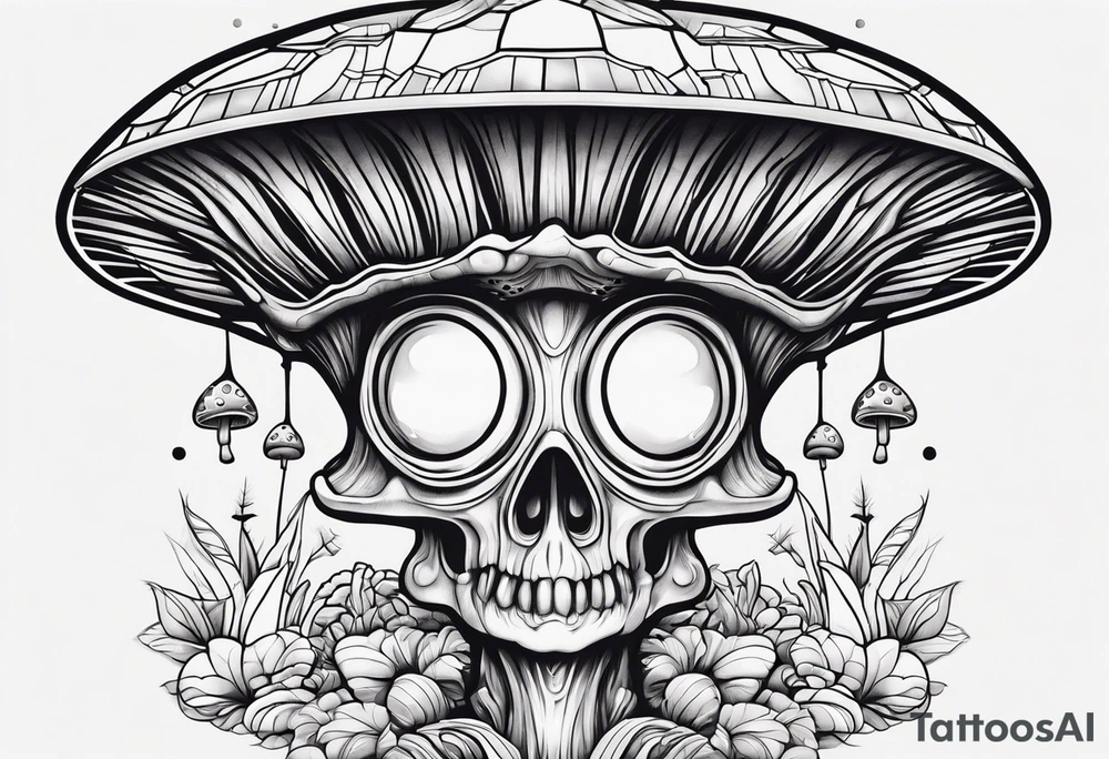 Alien head, mushroom, cartoon tattoo idea