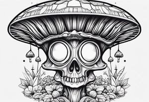Alien head, mushroom, cartoon tattoo idea