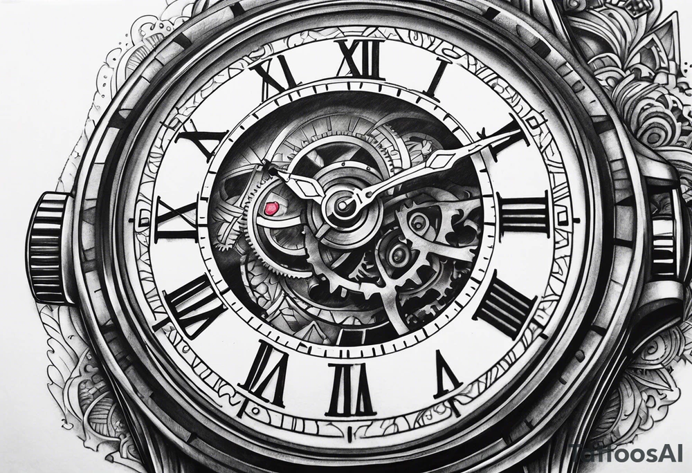 A mechanical watch face tattoo idea