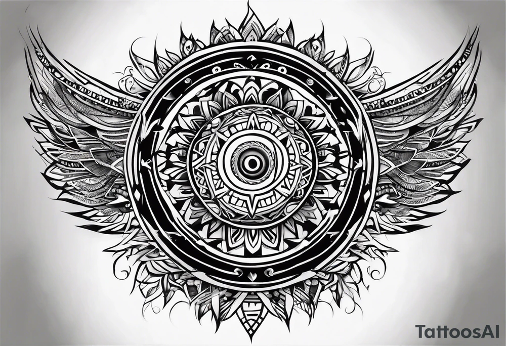 T2000s tribal tattoo with rays of light background tattoo idea
