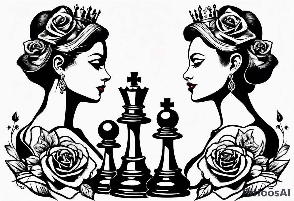 Kind and queen chess with a rose tattoo idea