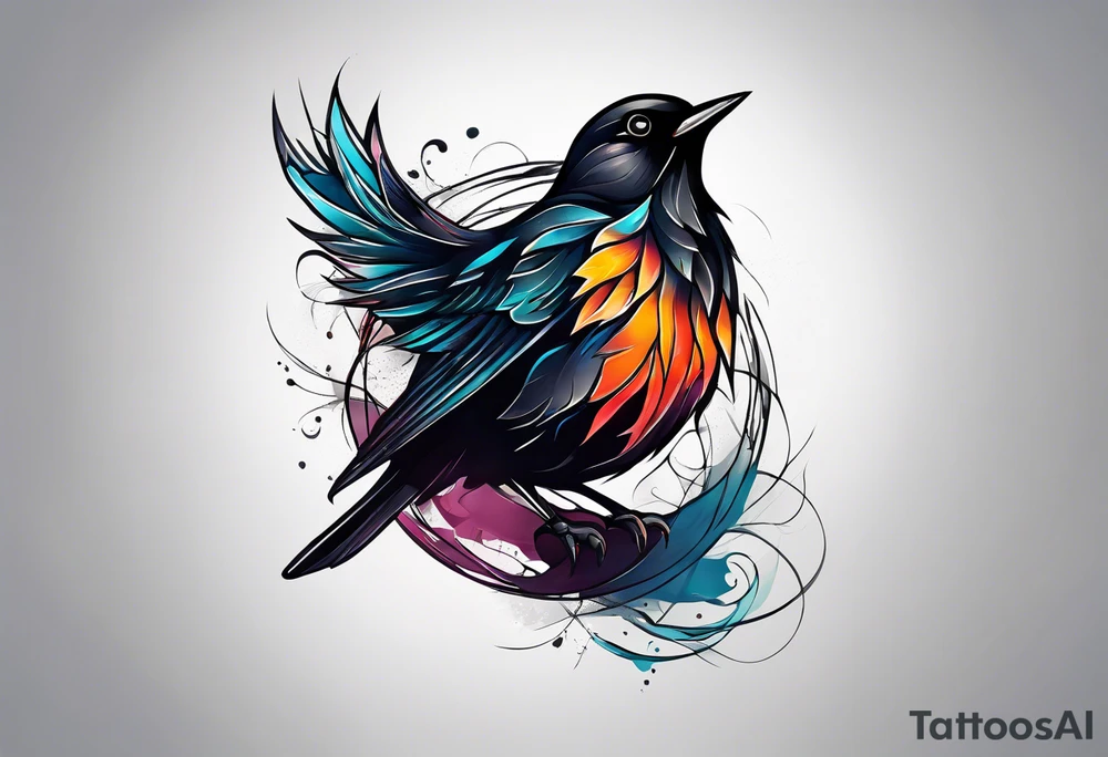 A abstract blackbird tattoo idea