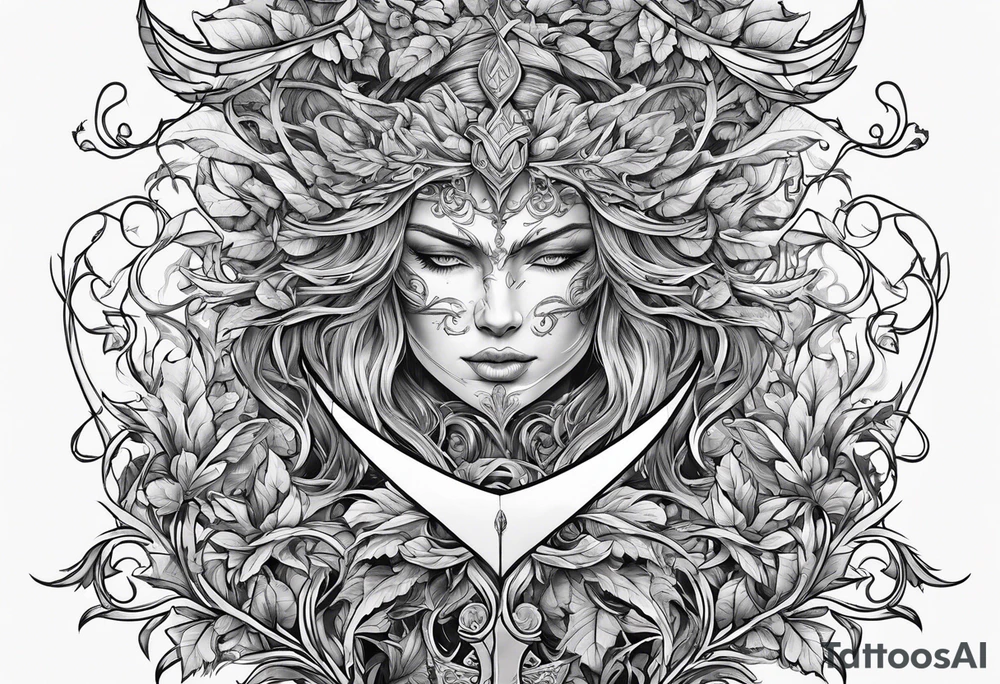 Leafy vines with sword tattoo idea