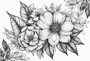 Leaves with Flower Details Long tattoo idea