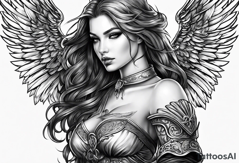 Female dark angel with sword tattoo idea