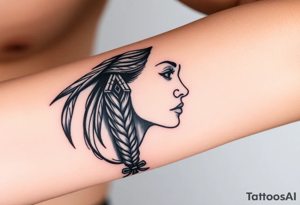 Female Native American woman with braided hair tattoo idea